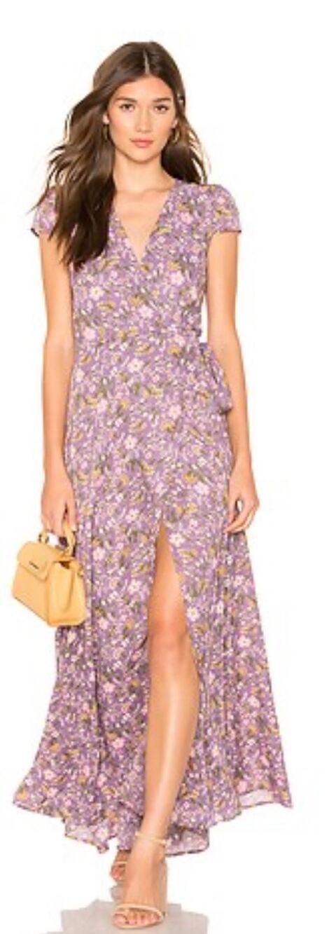 NWOT RESA Lindsay Purple Wrap Maxi Dress Secret Garden Floral Revolve Size Small